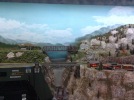 bridges and scenery of model train layout